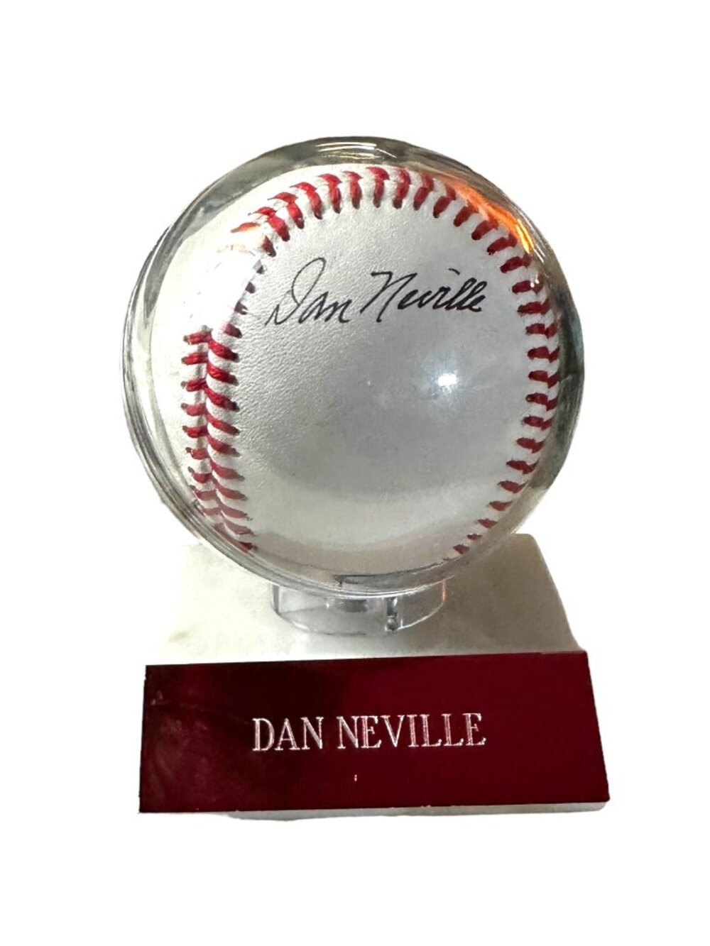 Dan Neville Autographed Baseball In Display Case With Stand